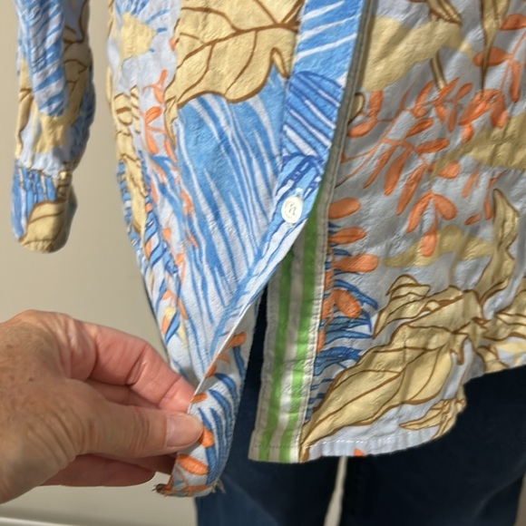 J McLaughlin Lois Shirt Blue Tropical Palm Print Long Sleeve Button Front Sz S - Picture 6 of 16
